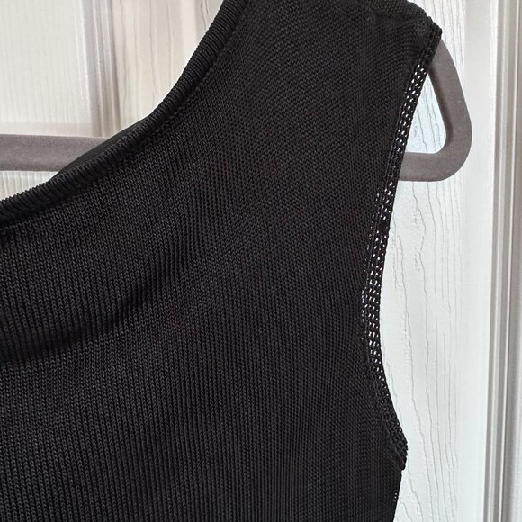 Vtg 90s Guess Collection Sz Large Black V-neck Long Dress w Crochet Pointed Hem - Picture 6 of 11